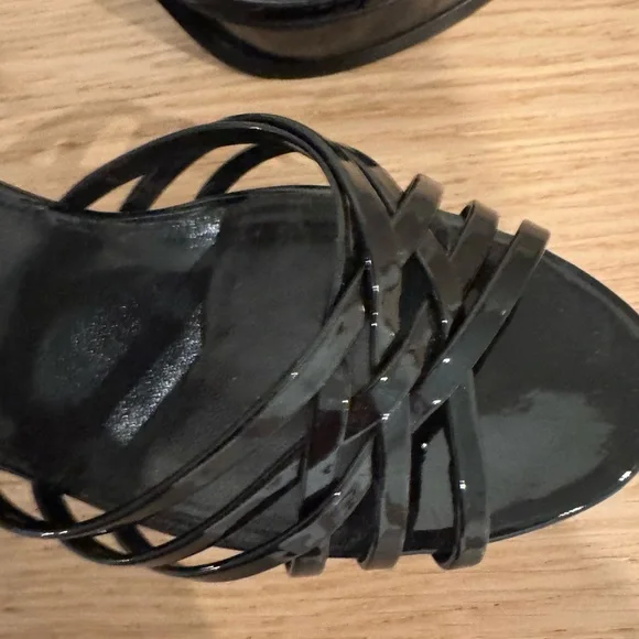 Saint Laurent Black Patent Strappy Platform Heels - Picture 12 of 16